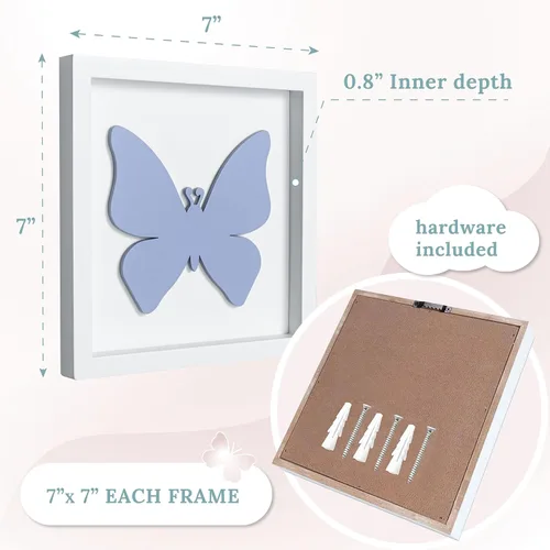 Miniatura 7 de Tide and Tales Decoración de habitación de mariposa 3D para niñas, juego de 3 (7 x 7 pulgadas), arte de pared de madera enmarcado para guardería