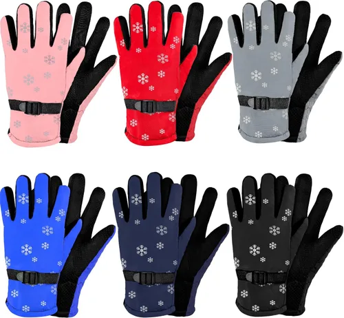 6 pares de guantes de invierno para niños, impermeables, guantes de esquí para nieve, cálidos, dedos completos, snowboard, guantes unisex para clima