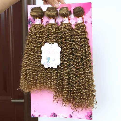 Miniatura 15 de FRELYN Rizado pelo rizado paquetes de armadura de pelo sintético paquetes 18 18 20 20 pulgadas 4 piezas/paquete color negro tejido rápido coser