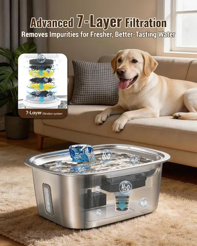 Miniatura 5 de PETNF Fuente de agua de acero inoxidable de 3 galones para perros grandes, dispensador de tazón de agua para perros con 2 filtros, ventana de agua