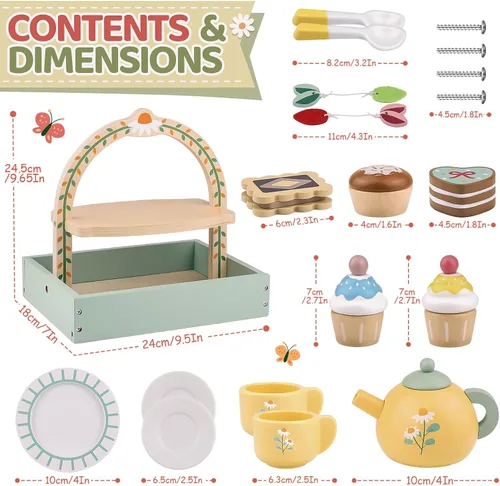 Miniatura 3 de Juegos de té de madera para niñas pequeñas, alimentos de juego, juguetes de pastel, cocina para niños pequeños de 3 a 5 años, accesorios de cocina