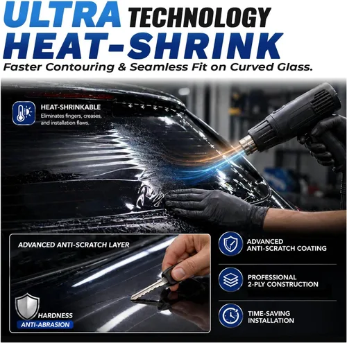 Miniatura 7 de RockRose - Tinte profesional de carbono prémium para ventana de automóvil, VLT del 1 %, 2 capas, película adhesiva con filtro térmico, IRR y UV