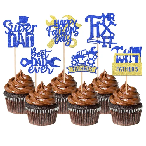 Miniatura 10 de 24 adornos para cupcakes con purpurina para el Día del Padre, con purpurina, corazón, amor, padre, mejor papá, decoración de cupcakes para feliz día