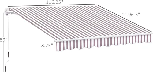 Miniatura 7 de Outsunny - Toldo retráctil de 10 x 8 pies, toldo para patio, toldo para sol con manivela manual, tela resistente a los rayos UV y al agua y Rayas