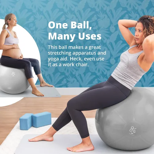 Miniatura 2 de Greater Goods Pelota de yoga anti-estallido para pilates, estabilidad, embarazo y entrenamientos, incluye bomba, en varios tamaños y colores Gris