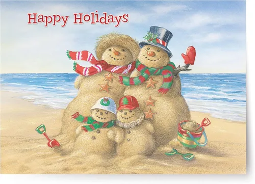 Miniatura 13 de Red Farm Studios Designer Greetings - Tarjetas de Navidad en caja, diseño de hombre de arena de playa con gaviotas