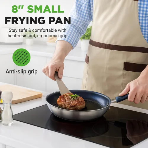 Miniatura 7 de NutriChef Sartén pequeña antiadherente de 8 pulgadas, sartén de cerámica con mango de silicona, revestimiento de cerámica, resistente a las manchas