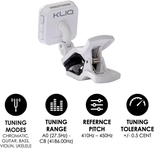 Miniatura 6 de KLIQ UberTuner, afinador profesional de clip para guitarra, bajo, ukelele, violín, mandolina, banjo y todos los instrumentos, afinación cromática