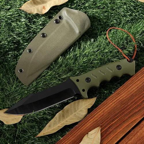 Miniatura 8 de Jasni Cuchillo de caza de supervivencia con funda, acero inoxidable, mango antideslizante completo, cuchillo táctico de hoja fija de 11 pulgadas