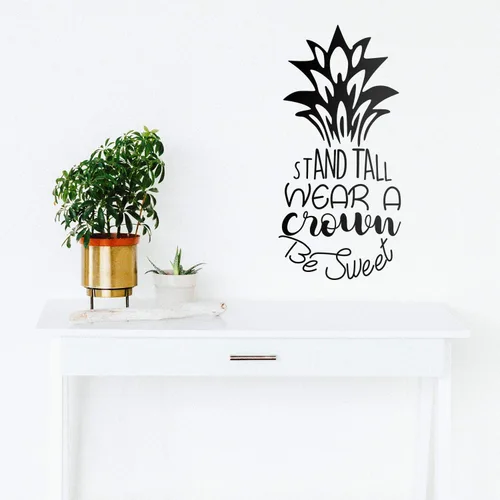 Miniatura 2 de Calcomanía de vinilo para pared, con texto en inglés "Stand Tall Wear A Crown Be Sweet", 23 x 11 pulgadas, forma motivacional de fruta de piña