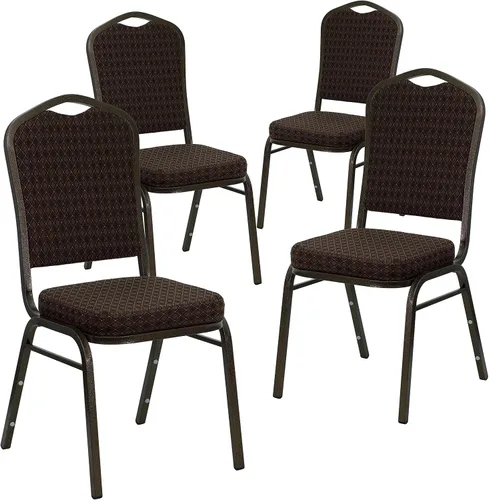 Miniatura 65 de Flash Furniture HERCULES Series - Silla apilable para banquetes con respaldo de corona en tela negra con estampado, marco de vena plateada Tela