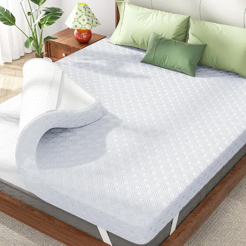 Cubrecolchón tamaño matrimonial, de espuma viscoelástica de gel para aliviar la presión, cubrecolchón de cama de tamaño matrimonial de 3 pulgadas,