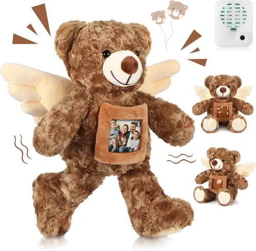 Miniatura 8 de Leyndo Oso de recuerdo de ángel de 12 pulgadas con grabador, juguete de peluche suave con un marco de fotos para baby shower, fiesta de cumpleaños