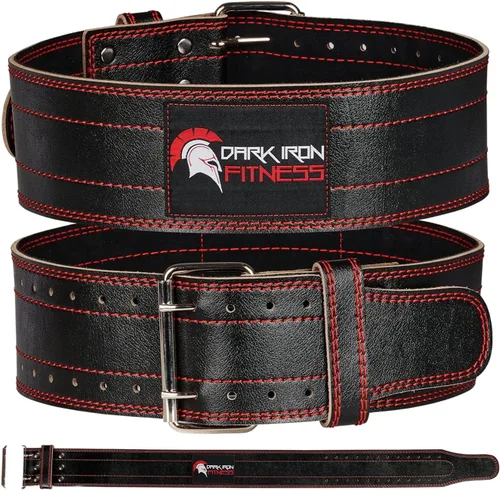 Dark Iron Fitness Genuine Leather Weightlifting Belt, 4 Inch Wide for Men Women with Double Prong Buckle Reinforced Stitching, Powerlifting Deadlift