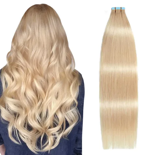 Miniatura 22 de SUYYA - Extensiones de cabello adhesivas de color borgoña; cabello humano 100 % real; extensiones de cabello adhesivas, invisibles, lacias y sin