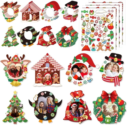 Zhanmai 48 juegos de marcos de fotos navideños a granel, manualidades de Navidad, marcos de fotos, adornos colgantes de Papá Noel, muñeco de nieve,