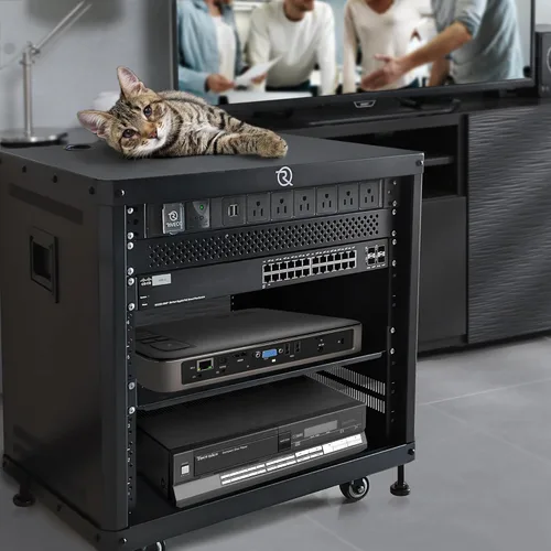 Miniatura 4 de RIVECO POMU - Estante estéreo y de estudio de 6U con ruedas giratorias, gabinete de red rodante, estante de audio de marco abierto para grabación