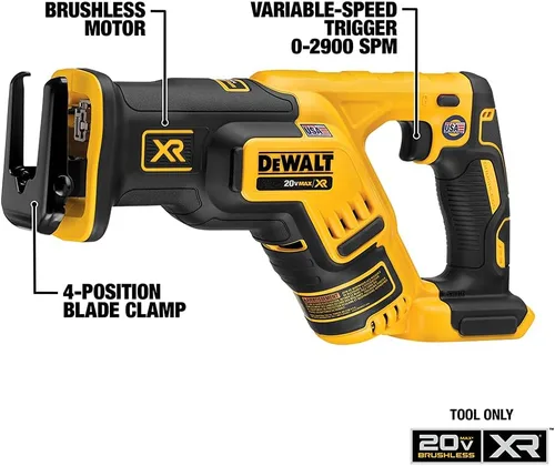 Miniatura 3 de DEWALT - Kit combinado de taladro inalámbrico de 20 V MAX, 4 herramientas (DCK444C2) con sierra recíproca DEWALT 20 V MAX XR compacta, solo