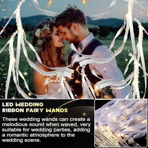 Miniatura 3 de Unittype 24 varitas de luz para boda, serpentina de seda con campana, cinta LED de hadas, varita de hadas que brillan en la oscuridad, palos