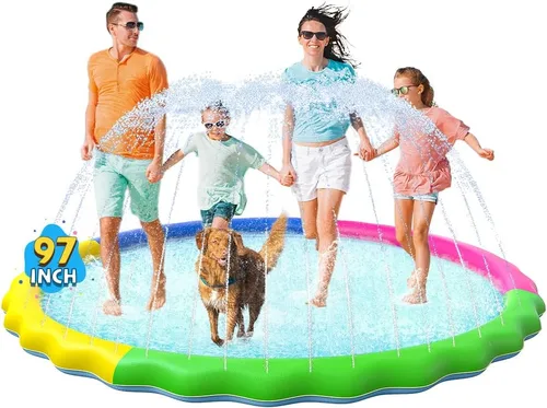 VISTOP Alfombra de Agua Antideslizante para Niños y Perros, Piscina de Aspersores Engrosada Juguetes Acuáticos de Verano al Aire Libre – Divertida