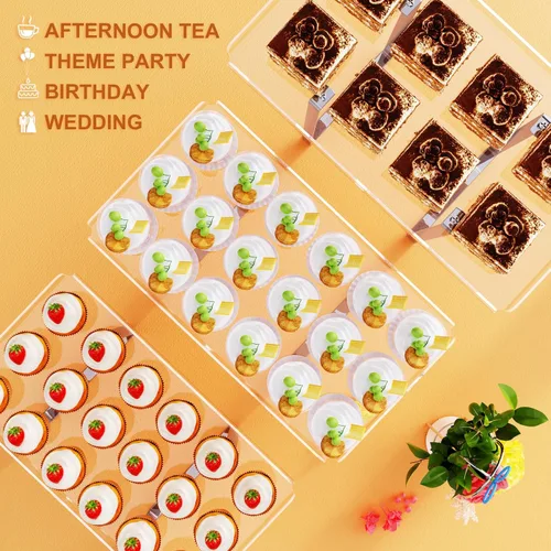 Miniatura 4 de Bakzon Soporte de 3 piezas para cupcakes, juego de mesa de postres de acrílico transparente con patas de soporte de hierro para cumpleaños