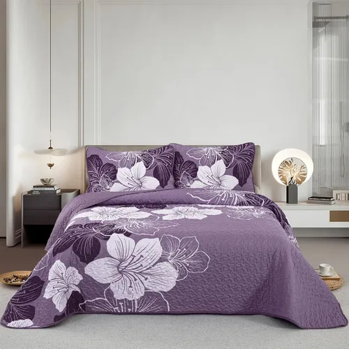 Miniatura 17 de DJY Juego de edredón de 3 piezas, tamaño completo, diseño floral azul, elegante colcha bohemia con 2 fundas de almohada, juego de edredón ligero
