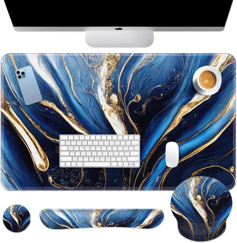 Miniatura 22 de Britimes Blue Sea - Juego de Alfombrilla de Teclado y Mouse Playa de Arena Rosa 4 en 1 Alfombrilla Grande + Reposamuñecas para Teclado +