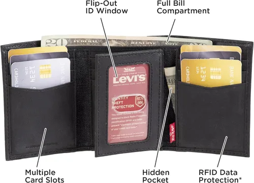 Miniatura 4 de Levi's Men's Trifold Wallet-Sleek and Slim Includes Id Window and Credit Card Holder