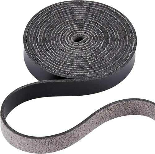 Miniatura 8 de GORGECRAFT Tira de correa de cuero de 1 pulgada de ancho 6.6 ft de largo de grano de cuero negro, cordón plano de una sola cara para manualidades