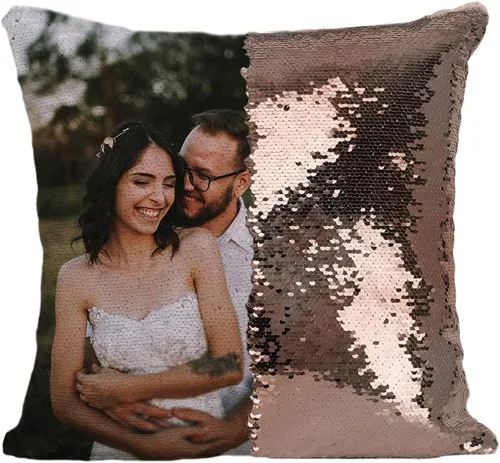 Miniatura 11 de Fundas de almohada personalizadas con lentejuelas y fotos, funda de sirena personalizada con tu foto, cojín decorativo reversible mágico