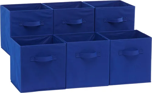 Amazon Basics, Organizadores de almacenamiento en forma de cubo con asas, tela plegable, paquete de 6, 26,6 x 26,6 x 27,9 cm, azul marino