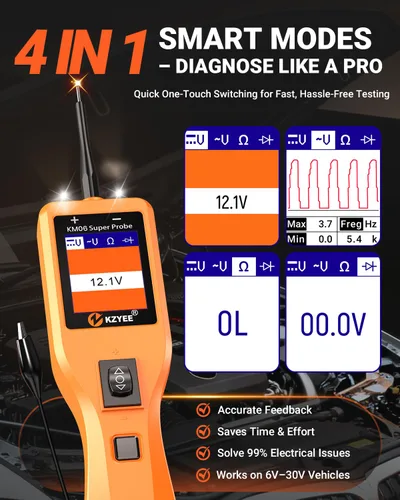 Miniatura 3 de KZYEE Probador de circuito automotriz KM06, sonda de circuito de potencia, probador de luz corta y remolque de 4 modos, prueba de voltaje CC/CA