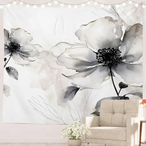 Miniatura 124 de Batmerry Tapiz azul y blanco, tapiz abstracto de pintura azul, negro, gris y blanco, para sala de estar, dormitorio, pared, decorativo, 51.2 x 59.1