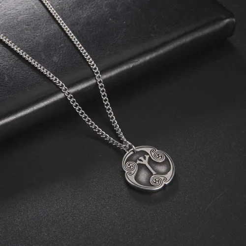 Miniatura 5 de TEAMER Collar con colgante de amuleto de acero inoxidable de 24 runas de los vikingos nórdicos, joyería con símbolo de la suerte y la bendición