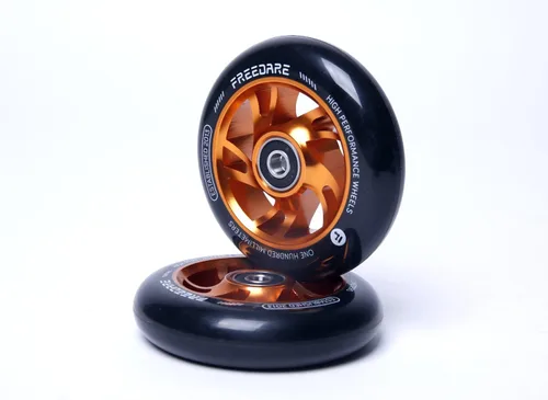Miniatura 4 de FREEDARE - Par de ruedas de repuesto para scooter de acrobacias Pro de 3.937 in, 2 piezas con rodamientos ABEC naranja dorada