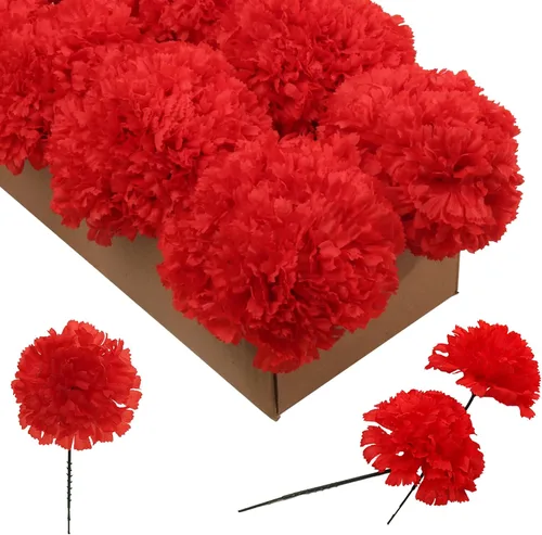 Larksilk Púas de Clavel de Seda Roja de Tacto Real - 100 Unidades a Granel de Flores Artificiales para Bodas, Decoración DIY - Cabezas de 3.5", Rojo