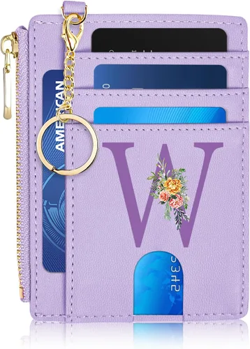 Miniatura 26 de Tarjetero para mujer minimalista y delgado con bolsillo frontal, bloqueo RFID, cartera compacta con ventana para identificación y bolsillo