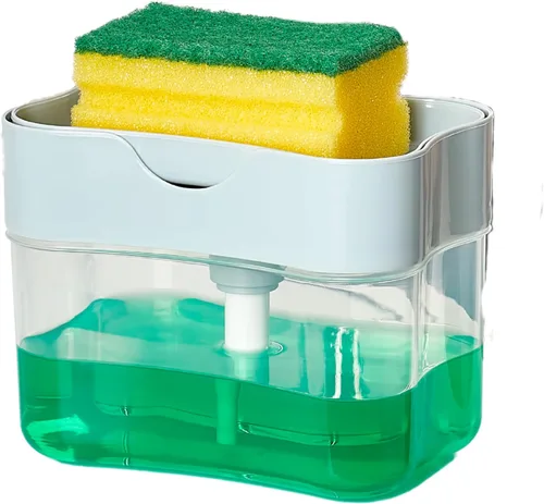 Miniatura 8 de HEFA Dispensador de jabón para platos y soporte de esponja para fregadero de cocina, dispensador de jabón para lavar platos, esponja para platos