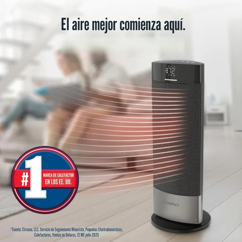 Miniatura 2 de Calentador de Torre de Cerámica Lasko Ellipse para el Hogar con Interruptor de Volcado, Bloqueo Infantil, Pantalla Digital, Termostato, Oscilación