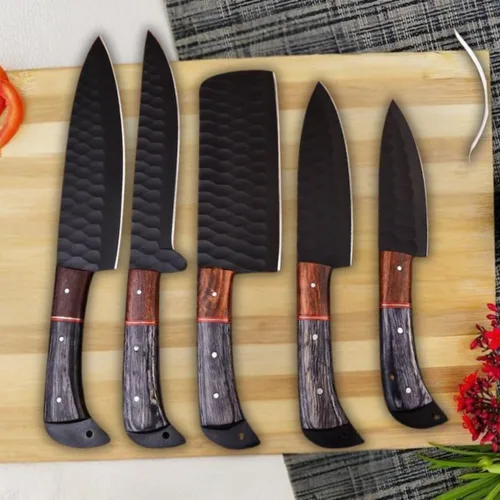 Juego de cuchillos de cocina de acero de Damasco hechos a mano de 5 piezas con funda, juego de cuchillos de chef, juego de cuchillos de chef,