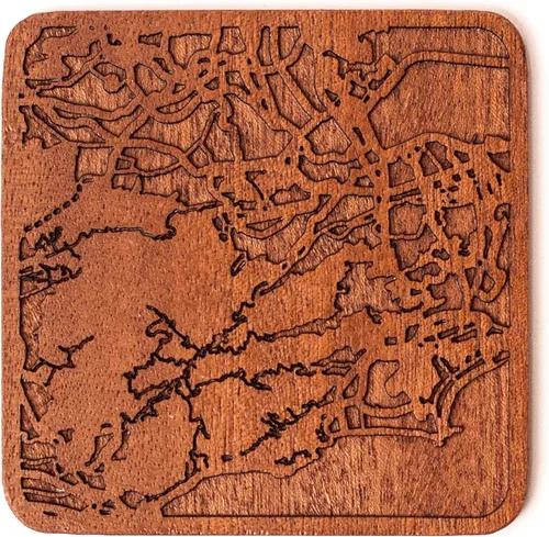 Miniatura 81 de Posavasos Amsterdam Map by O3 Design Studio, 1 pieza, posavasos de madera Sapele con mapa de la ciudad, hecho a mano, varias ciudades opcionales