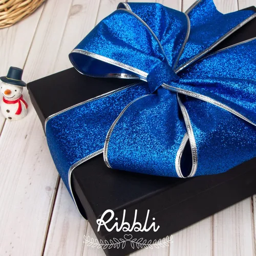 Miniatura 2 de Ribbli Cinta azul y plateada para árbol de Navidad, con alambre, purpurina, 6 rollos de 2.5 pulgadas, total de 36 yardas, para árbol, manualidades