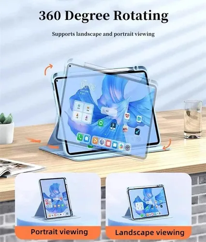 Miniatura 4 de Funda para iPad de 9ª/8ª/7ª generación con teclado de 10.2 pulgadas, cubierta inteligente giratoria con teclado redondo magnético desmontable, azul