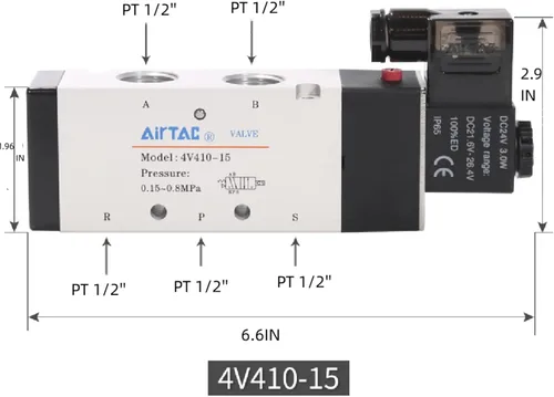 Miniatura 2 de Válvula solenoide AirTAC Airvexalon DC12V 4V410-15 1/2"PT neumática de aire, 2 posiciones, 5 vías, eléctrica de bobina simple operada por piloto