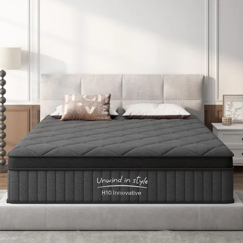 Miniatura 22 de Colchón tamaño Queen de 8 pulgadas, colchón con espuma viscoelástica de gel y resortes en bolsillos, Euro Top de firmeza media, color negro