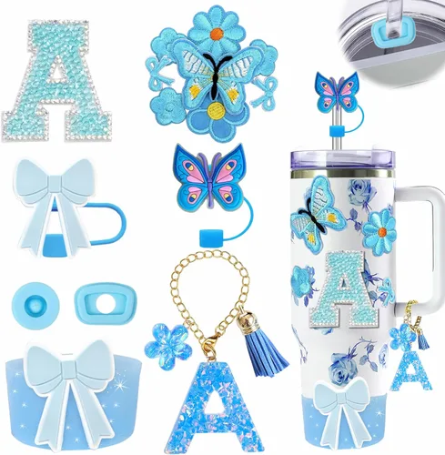 15 piezas de set de accesorios para vaso Stanley Cup 30oz 40oz con asa, incluye cubierta de pajita de silicona y bota, encanto de asa, encantos