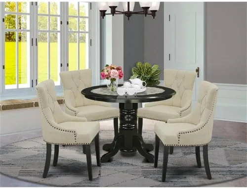 Miniatura 2 de East West Furniture SHFR3-BLK-02 Juego de mesa de comedor moderno de 3 piezas contiene una mesa de cocina redonda con pedestal y 2 sillas de comedor
