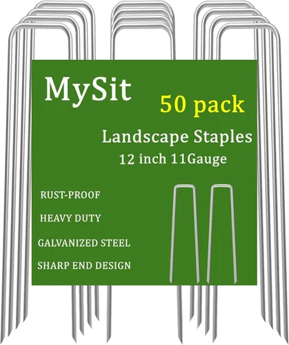 MySit Estacas de jardín de 12 pulgadas, grapas de paisaje, estacas de tienda de campaña de 11Ga, 200 unidades, estacas de metal de acero galvanizado