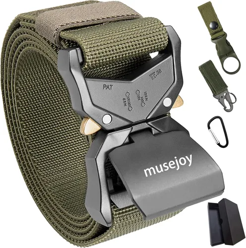 Miniatura 10 de MUSEJOY Cinturones tácticos para hombres, cinturón de trabajo de nailon de 1.5 pulgadas con cinturón táctico resistente de liberación rápida Marrón