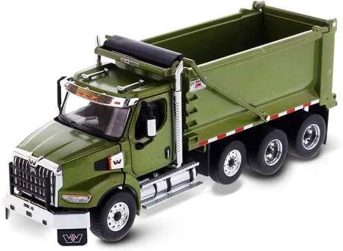 1:50 Western Star Tándem con eje empujador y carrocerías buey vertedero de estampida – Capó de apertura, motor diesel Detroit, puertas de apertura